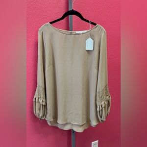 Violet & Claire Beige Lace-Sleeve Long-Sleeve Blouse